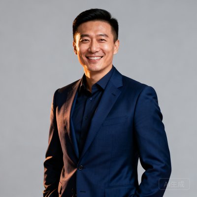 创始人周远，前职业篮球经纪人，穿着深蓝色西装微笑